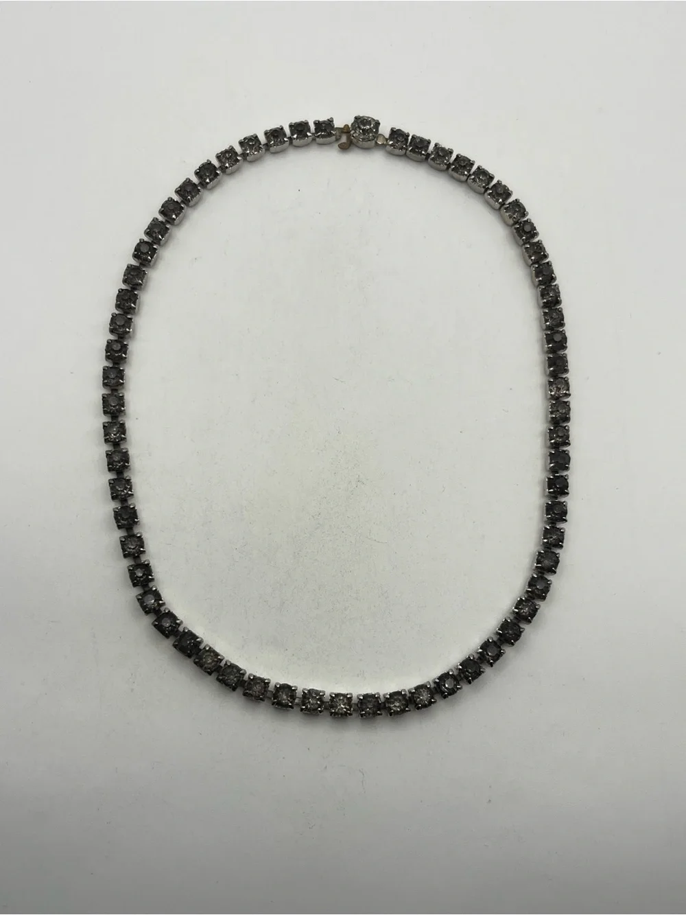 Grey rhinestones silver tone tennis necklace vintage sparkly